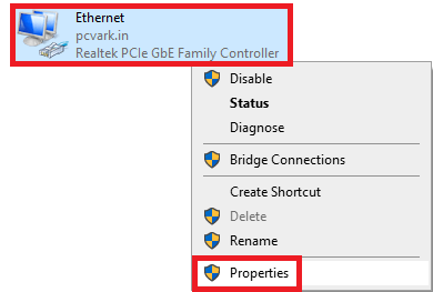 Izberite Ethernet in njegove lastnosti