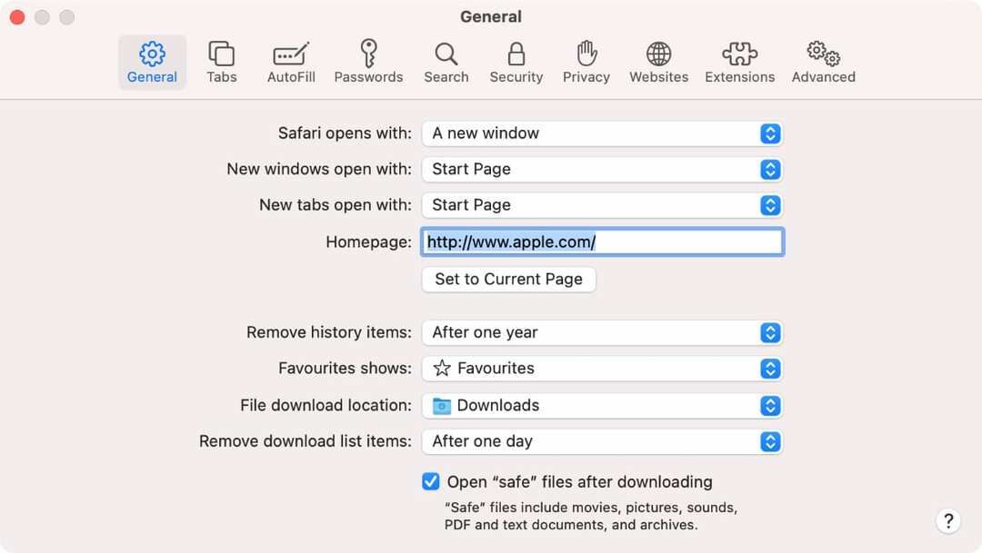 Obecné předvolby v Safari na Macu