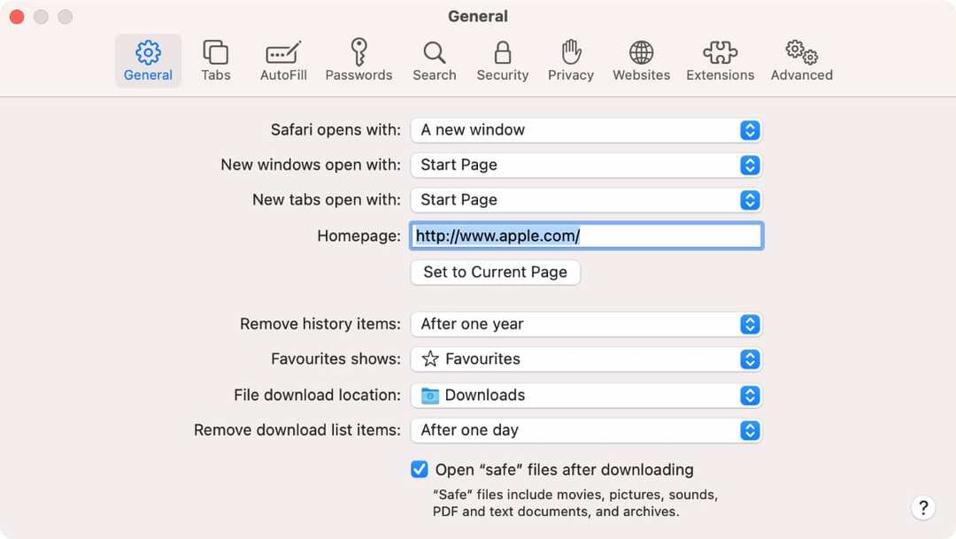 ზოგადი პრეფერენციები Safari-ში Mac-ზე