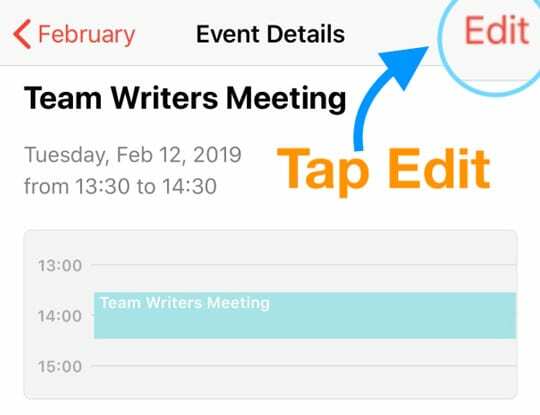 Editar evento de calendario de iOS
