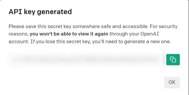 चैटजीपीटी के लिए जनरेट की गई एपीआई कुंजी