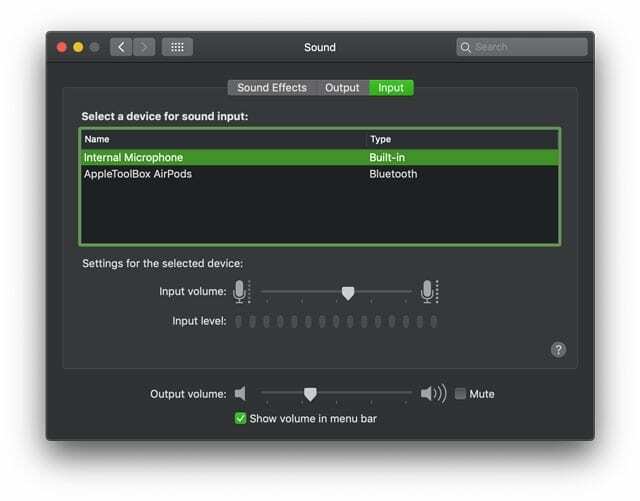 Configuración de entrada de sonido en Mac