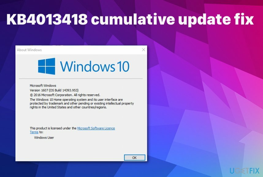 KB4013418 correzione dell'aggiornamento cumulativo