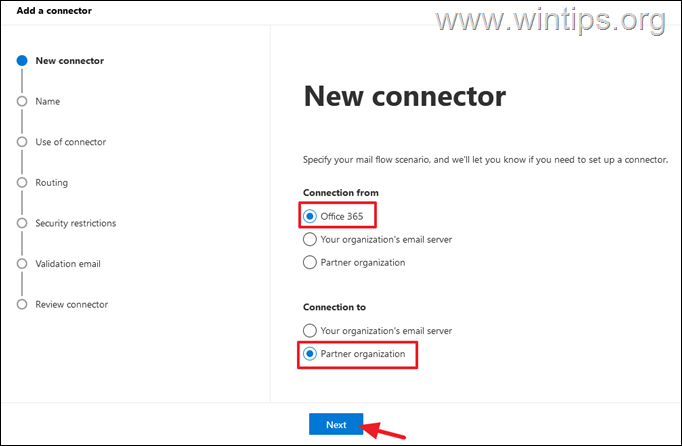 Richten Sie den Office 365 Connector ein, um E-Mails an Ihren eigenen E-Mail-Server (SMTP) weiterzuleiten.