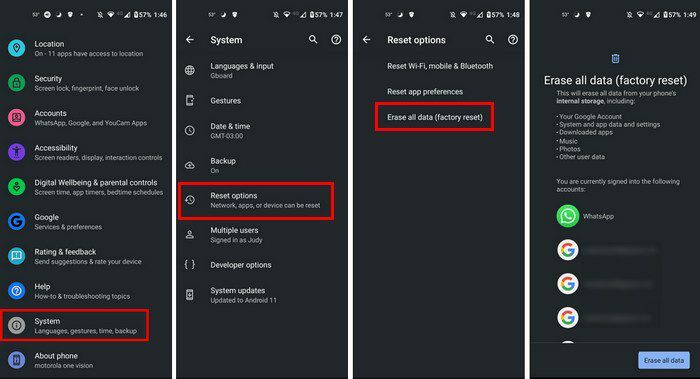 Android 11 tehdasasetusten palautus