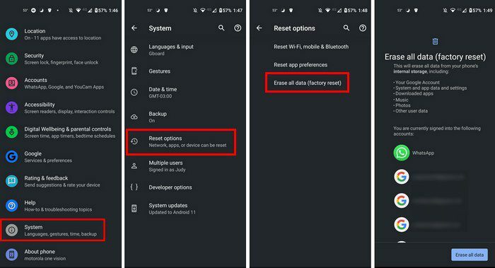 Android 11 fabrika ayarlarına sıfırlama