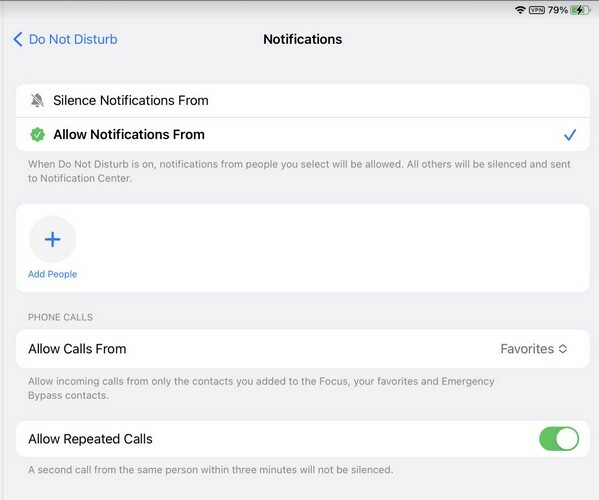 Opcje powiadomień dla funkcji Nie przeszkadzać na iPadzie