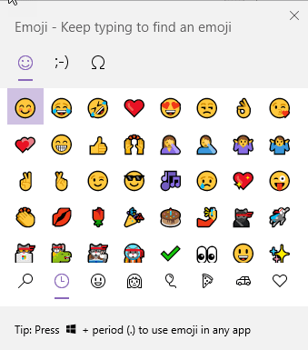 Emoji-kontekstmenuen i Windows 10 og Windows 11