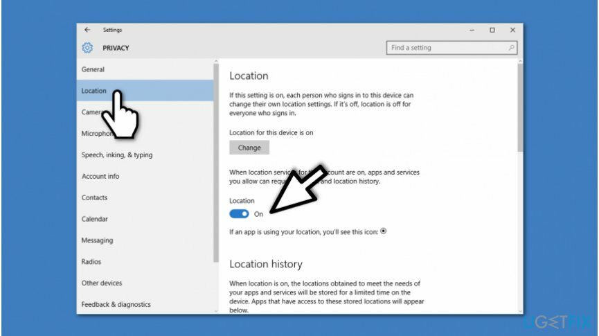 Services de localisation sur Windows