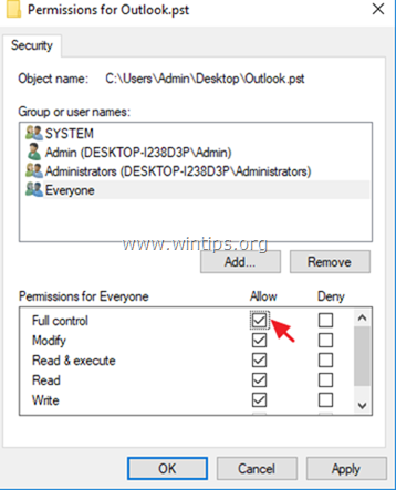 tidak ada izin untuk membuka pst outlook