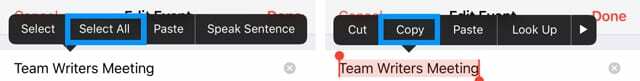 skopírujte názov udalosti kalendára iOS