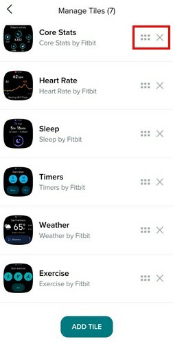 Option Gérer les tuiles sur Fitbit