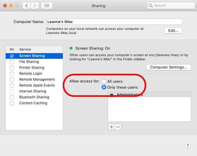 opciones de mac para compartir pantalla