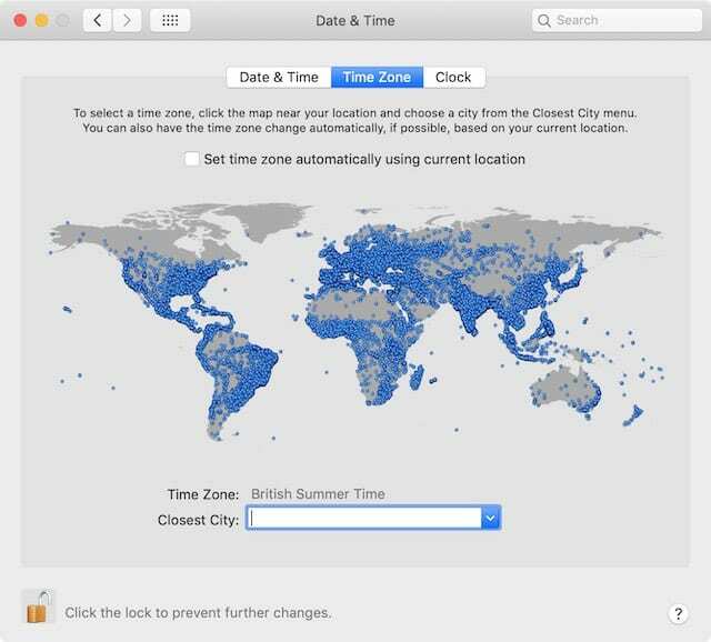 Tijdzoneselectie in Mac-systeemvoorkeuren