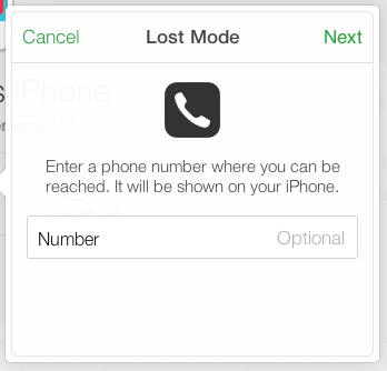 modo perdido número de telefone entrar