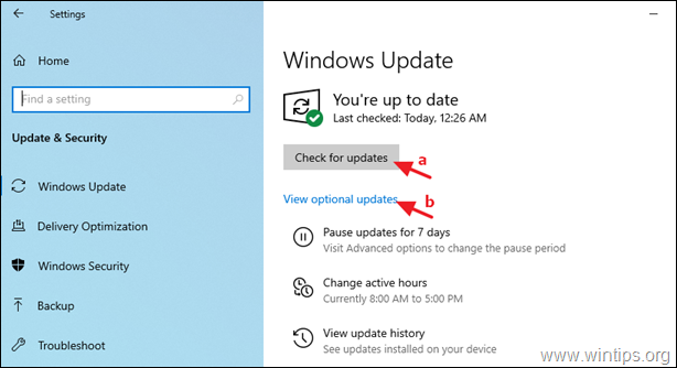 controleer op updates windows 10