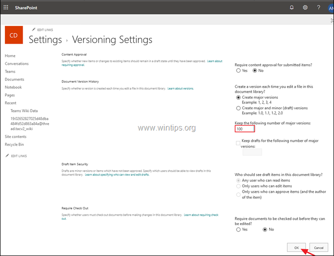 Rediger filversionsindstillinger SharePoint