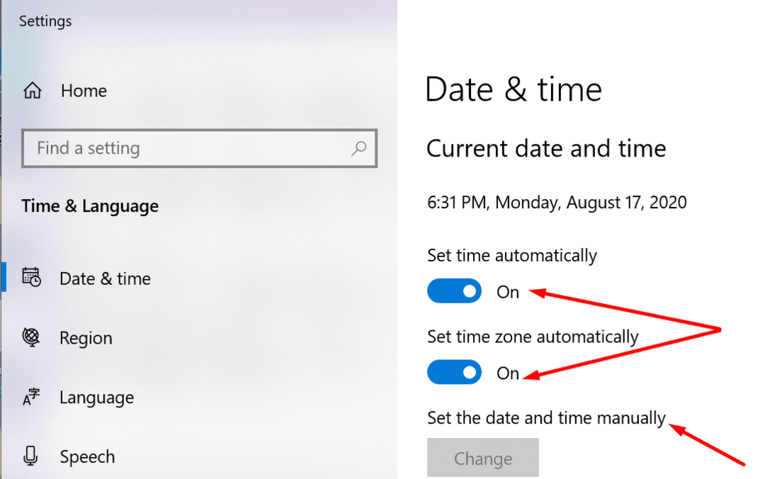 dátum és idő beállításai Windows 10