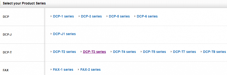 hitta och klicka på DCP-T3 Series för att fortsätta