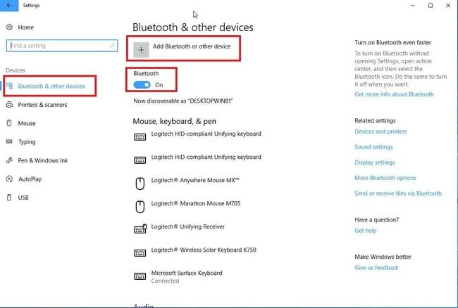 Bluetooth 또는 기타 장치 추가 옵션을 선택하십시오.