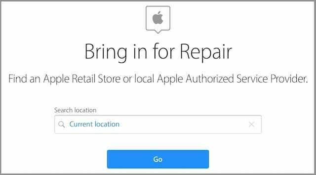 Indbring siden til reparation på Apples hjemmeside