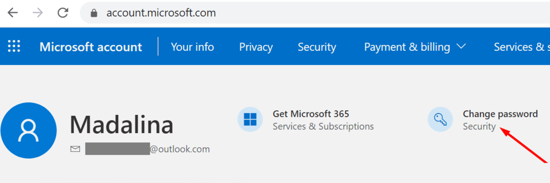 geslo za spremembo računa Microsoft