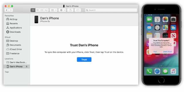Dôverujte tomuto iPhonu alebo počítaču vo Finderi na macOS Catalina