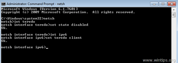 Activați Teredo Client folosind comanda NETSH