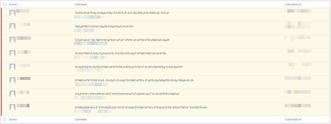 Exempel på försök med spamkommentarer från att spamma webbplatser via bloggkommentarer