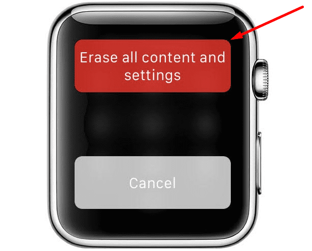 محو كل المحتويات والإعدادات Apple Watch