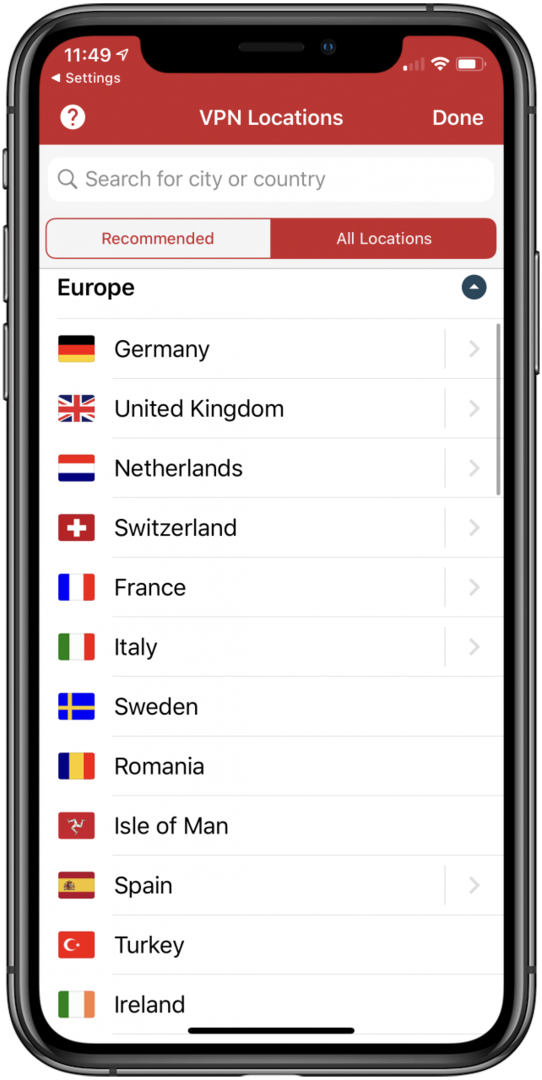 Conexiune VPN iPhone