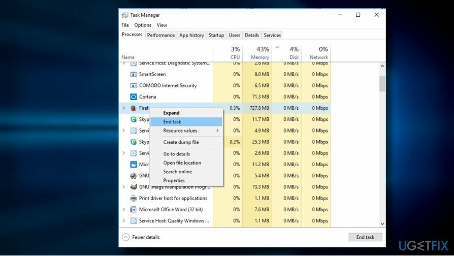 Termina il processo del browser web tramite Task Manager