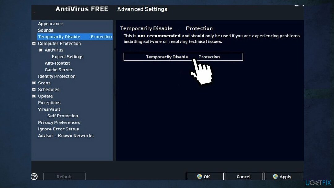 Dezactivați software-ul antivirus de la terți