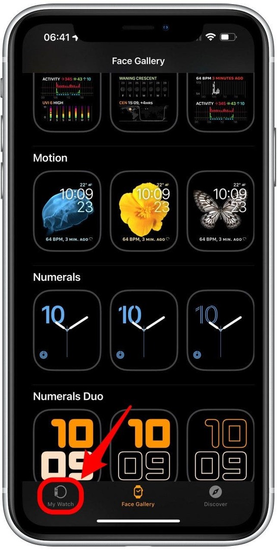 माई वॉच टैब पर टैप करें यदि आप पहले से वहां नहीं हैं - ऐप्पल वॉच पर क्लॉक फेस कैसे बदलें
