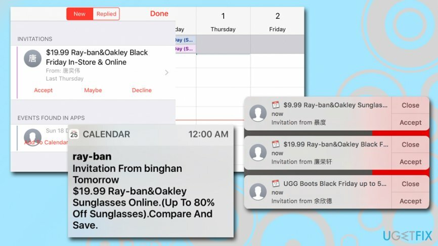 iCloud-kalenterin roskaposti - RayBan-huijaus