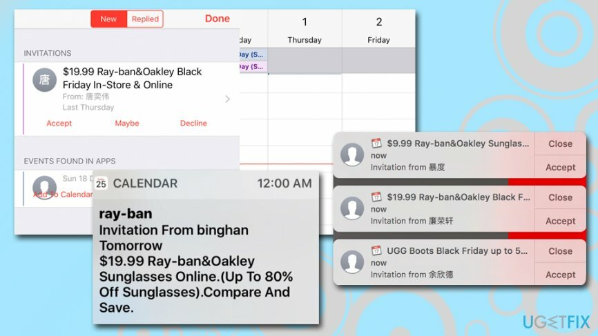 Спам в календаре iCloud - мошенничество с RayBan