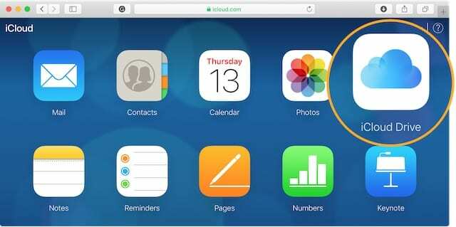 iCloud Drive'i valik veebisaidil