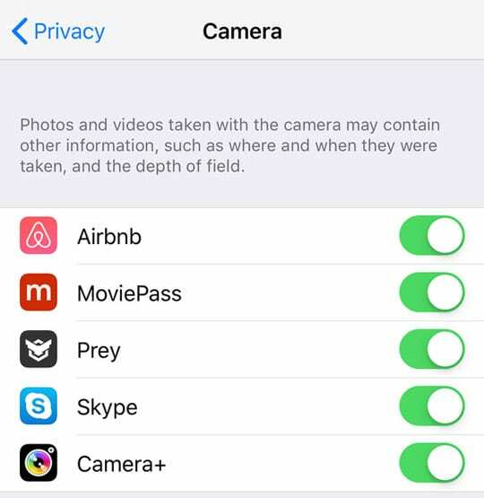 Aplikace pro iPhone iOS 12, které mají přístup k aplikaci Fotoaparát mého iPhone