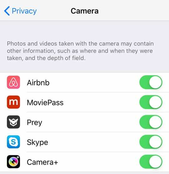 Aplicații iPhone iOS 12 care pot accesa aplicația Cameră a iPhone-ului meu