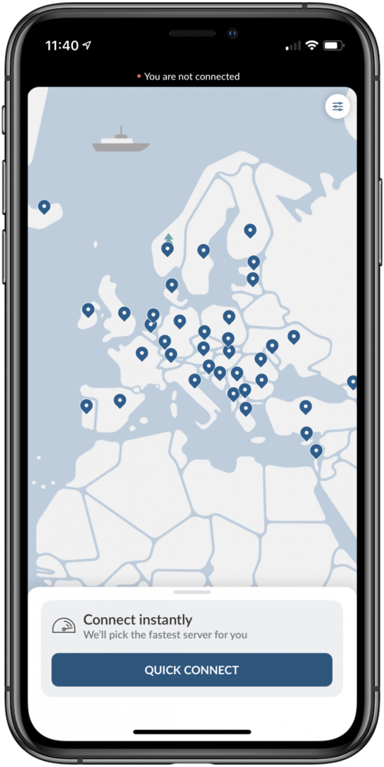 Aplicación VPN: NordVPN es la mejor aplicación VPN de su clase para iOS y iPadOS. Esta imagen muestra un mapa de las ubicaciones de sus servidores.