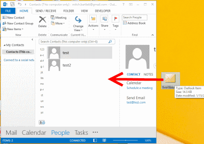 Outlook glisser vers la fenêtre des personnes