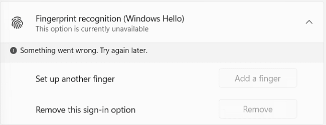 windows-11-odcisk palca-ta-opcja-jest-obecnie-niedostępna