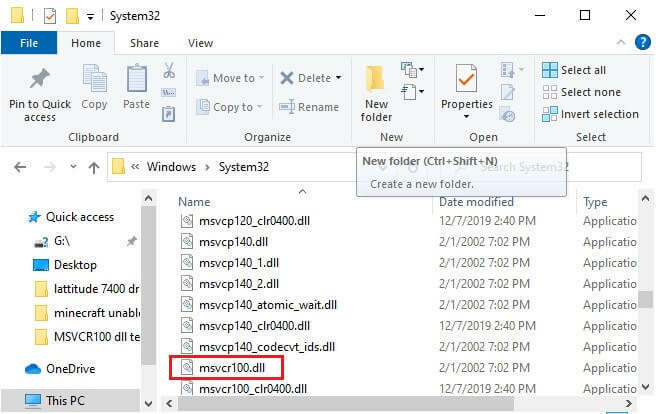 Kopieren und speichern Sie die Datei MSVCR100.dll auf einer externen Festplatte