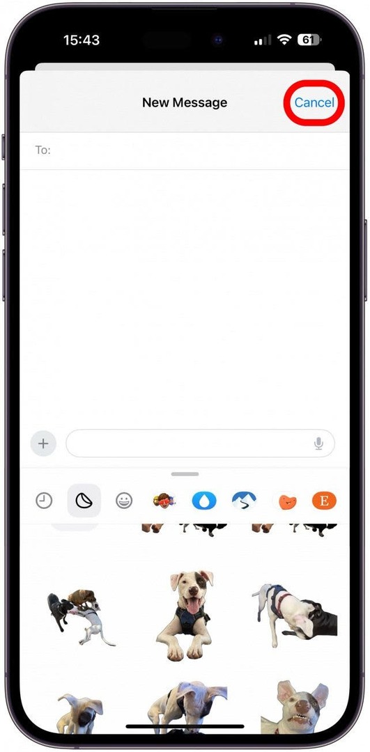 Anda cukup mengetuk Batal untuk keluar dari aplikasi Pesan atau mengetikkan nama kontak dan memilih stiker untuk mengirimkannya.