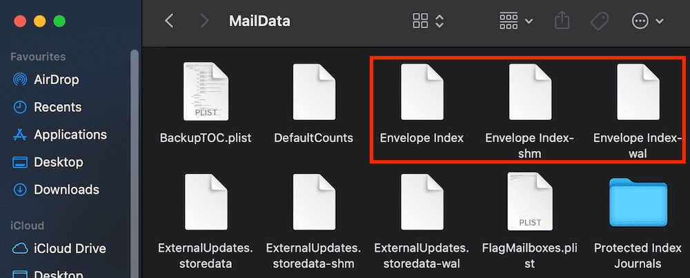 ดัชนีซองจดหมาย apple mail maildata