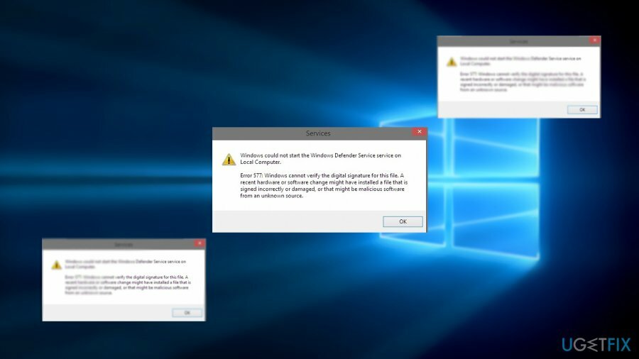 Изображение, отображающее ошибку 577 Защитника Windows