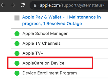 AppleCare-на-устройство-Състояние на системата на Apple