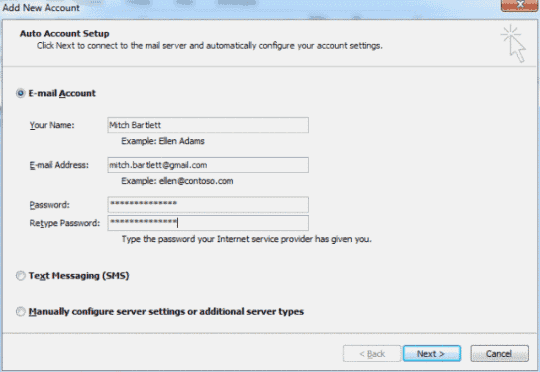 Ustawienia Gmaila w programie Outlook 2010 IMAP