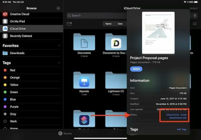 Find mappenavnet på et filelement i iPadOS