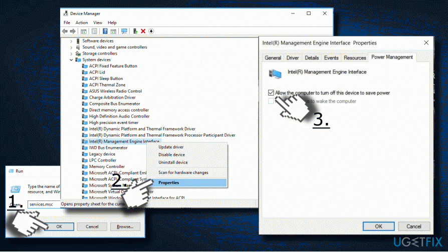 Zmień właściwości interfejsu Intel (R) Management Engine Interface